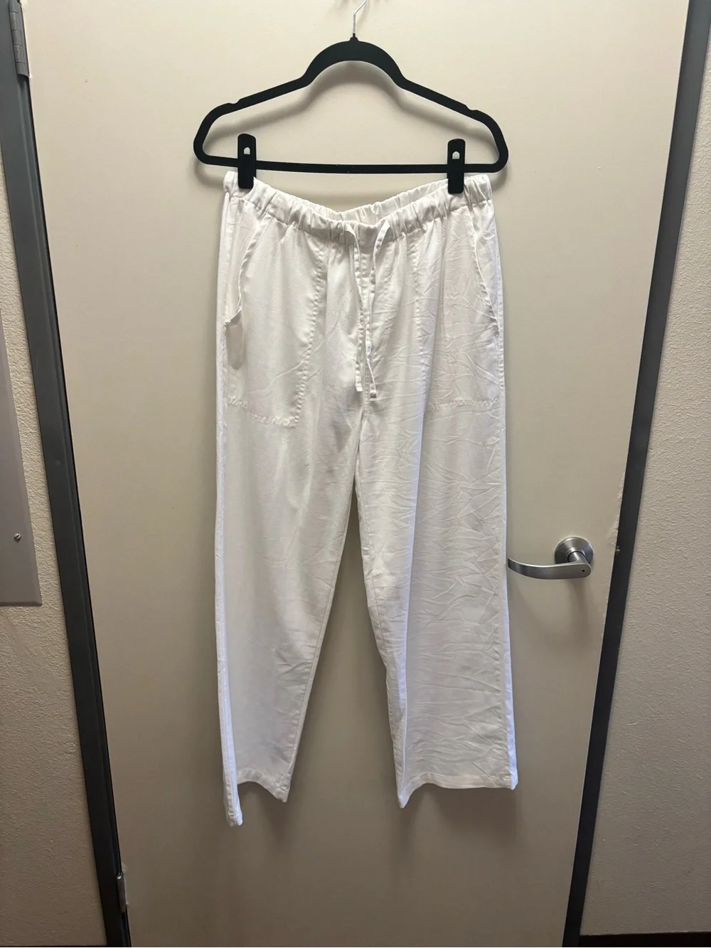 Calvin Klein white Elastic Waist Linen-Cotton Pants - Picture 3 of 6